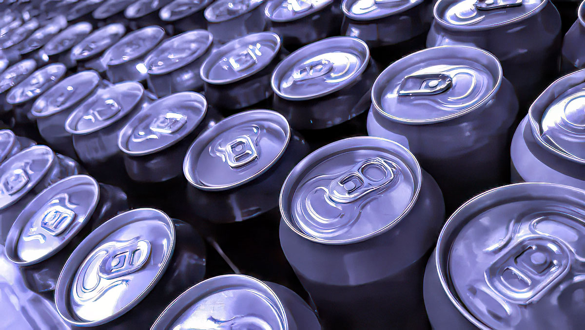 Rows of metal soda cans